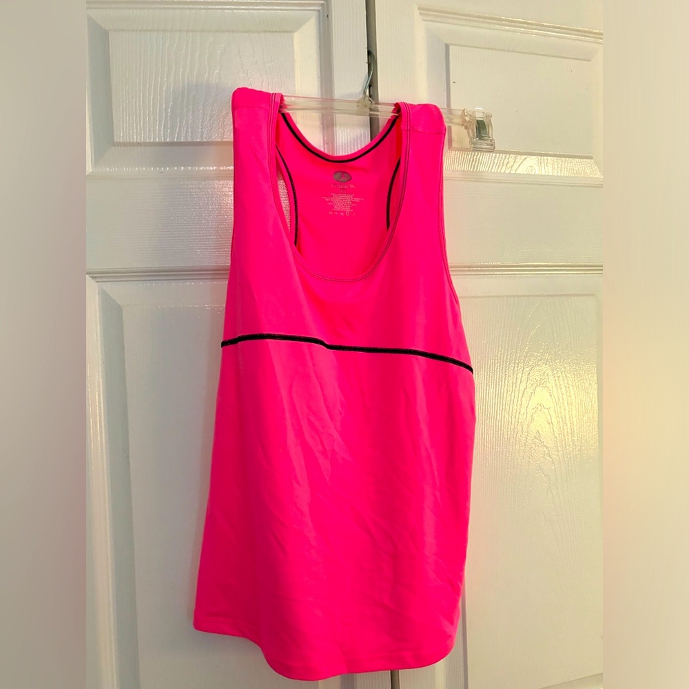 Yoshion Fitness Top, XL, hot pink w/blue piping